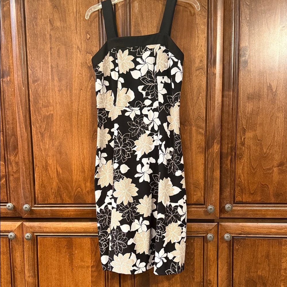 Fashion Bug Strapless Black, Tan, and Cream Floral Dress